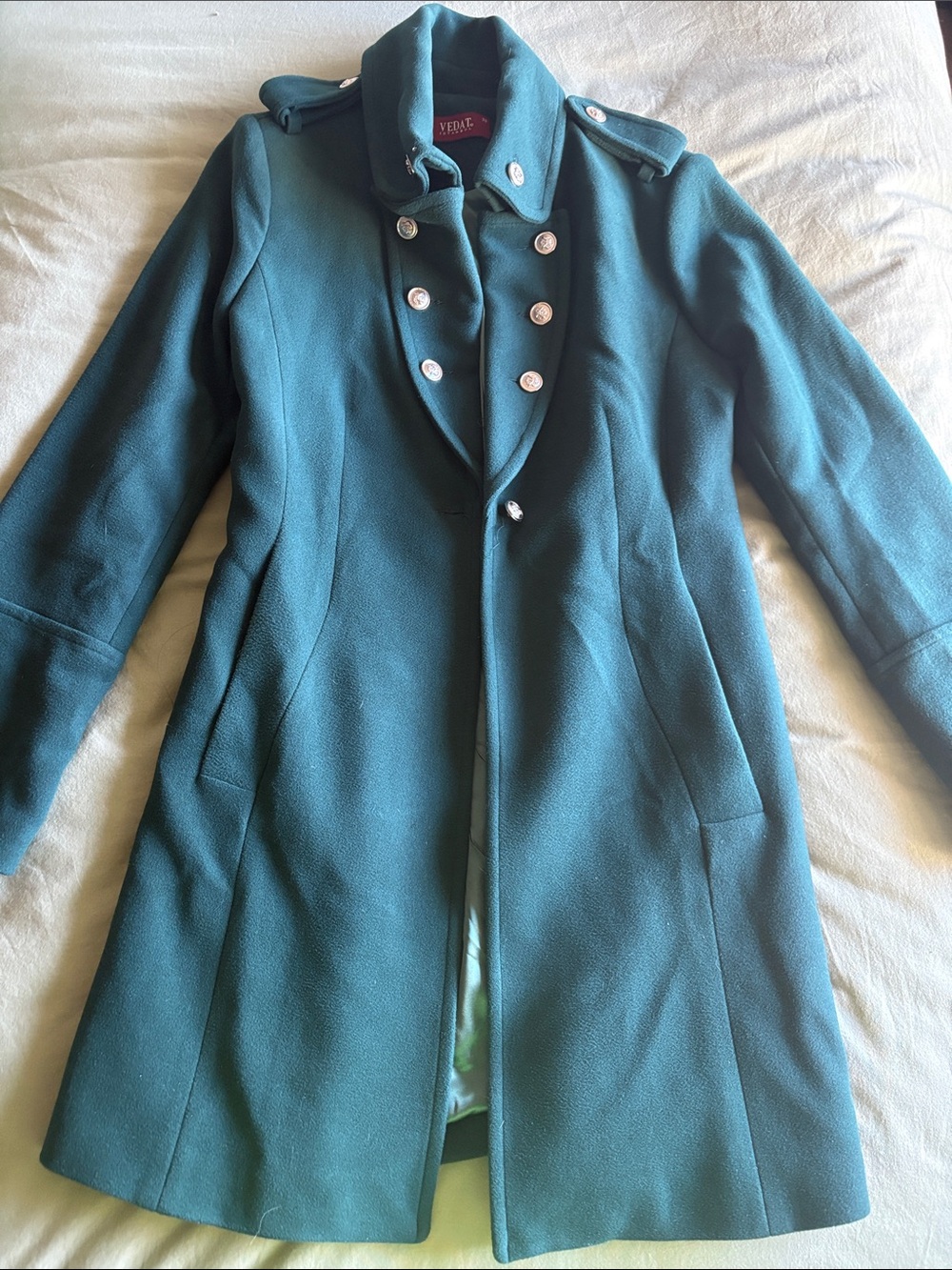 Vedat Istanbul Teal Double-Breasted Military Pea Coat